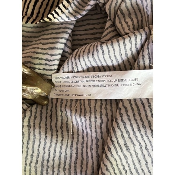 FDJ FRENCH DRESSING JEAN Women Black Beige Stripe Button Front Top Blouse - Picture 10 of 13